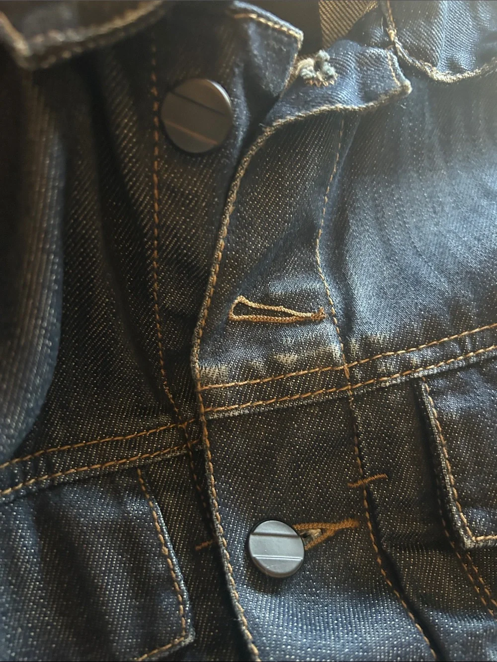 Commune M Men's Raw Dark Denim Jacket  Button-Up 5 Pkts Contrast Stitching